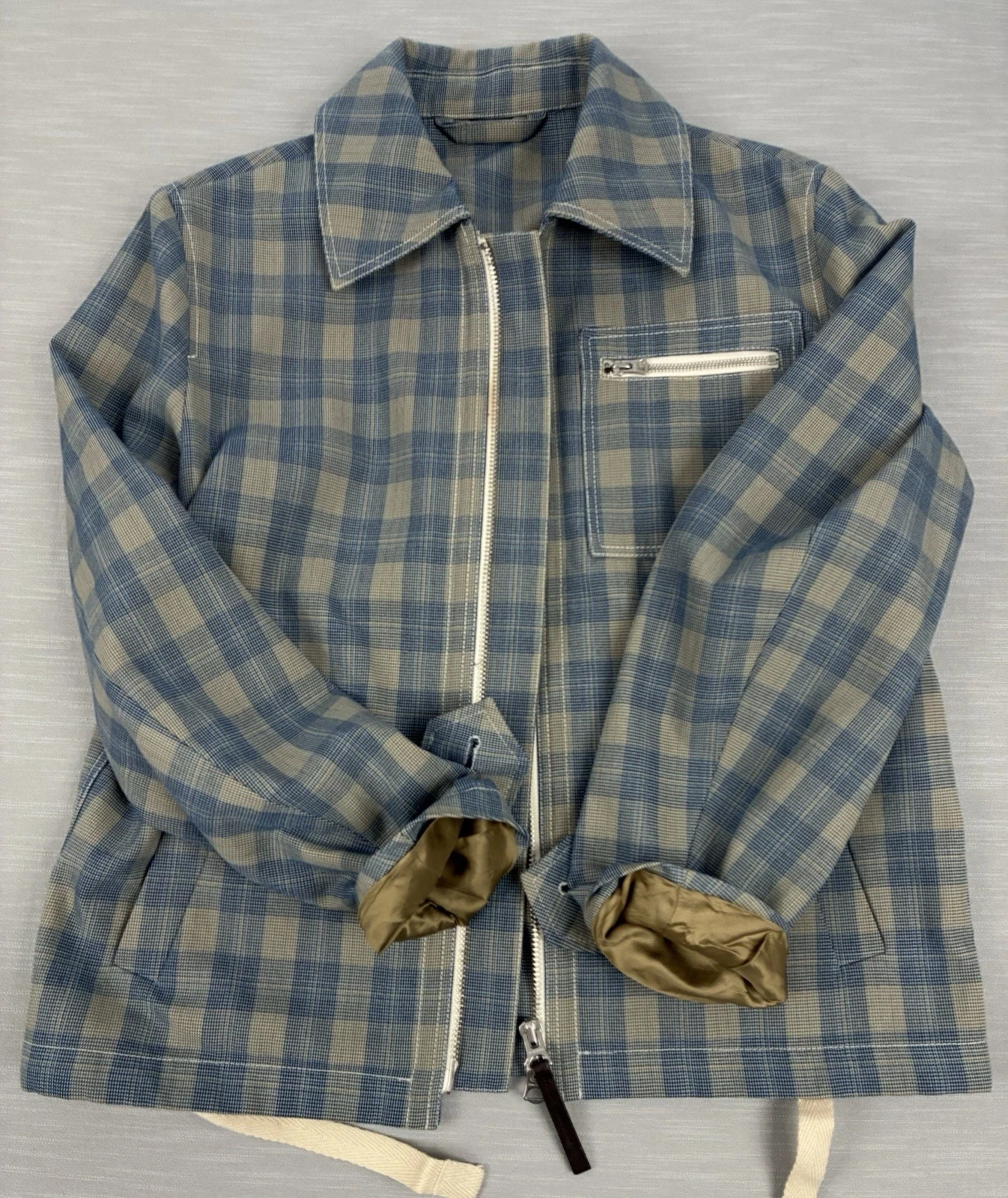 Acne Studios Plaid Jacket Blue & Taupe Two-Way Zipper Size 48 - product detail image 6