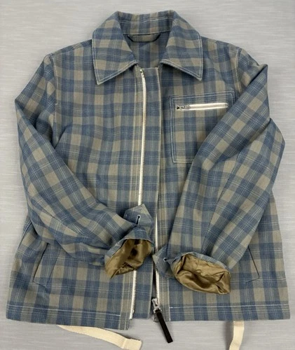 Acne Studios Plaid Jacket Blue & Taupe Two-Way Zipper Size 48 image 6