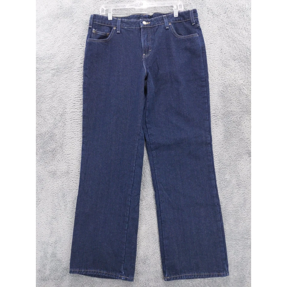 Dickies 女式宽松版型深色水洗直筒牛仔裤棉质格子衬里 14 码 — 第 2/4 张图片