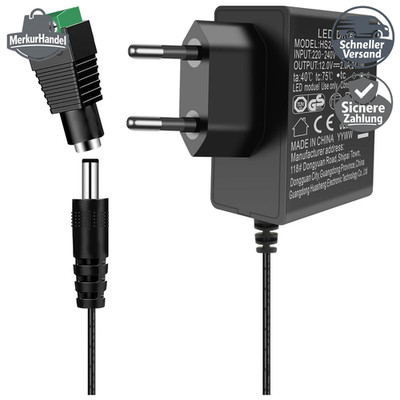 12V Netzteil 2A, AC Adapter Netzteil Eingang 200-240V, 24W 12V Power Supply für