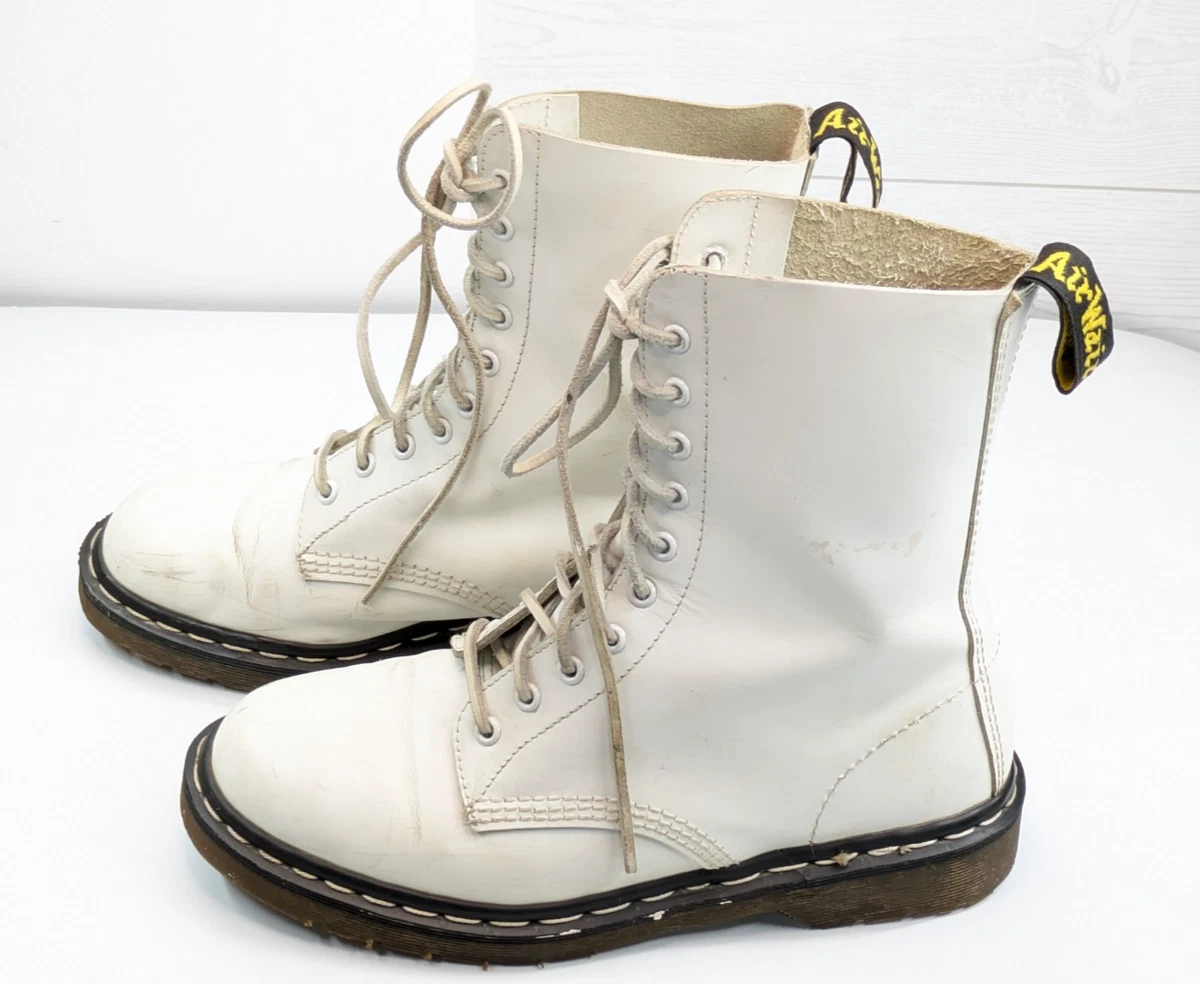 【SALE】Dr.Martens 3HOLE WHITE Dr. Martens Zavala White Leather 8 Eye Combat Boots Women's Size 9