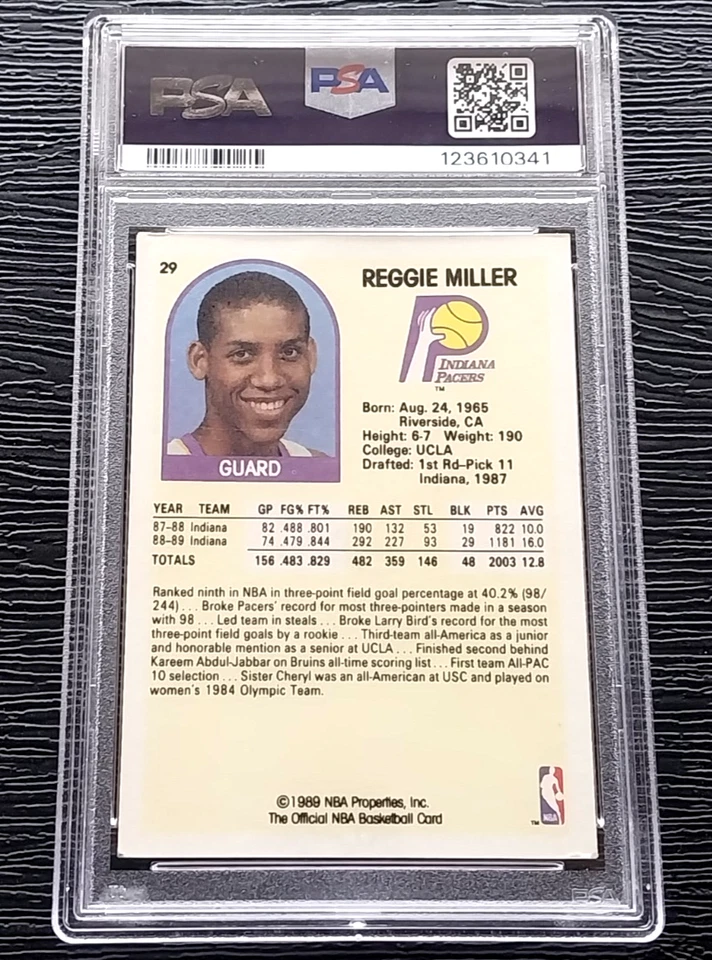 Tarjeta de baloncesto Reggie Miller Hof autografiada firmada 1989 grado automático 9 PSA DNA  Foto 3 de 4