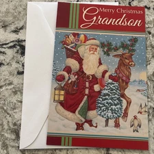 Merry Christmas GRANDSON Happiness Hopes Dreams 5”x7.75" Stockwell Greeting Card