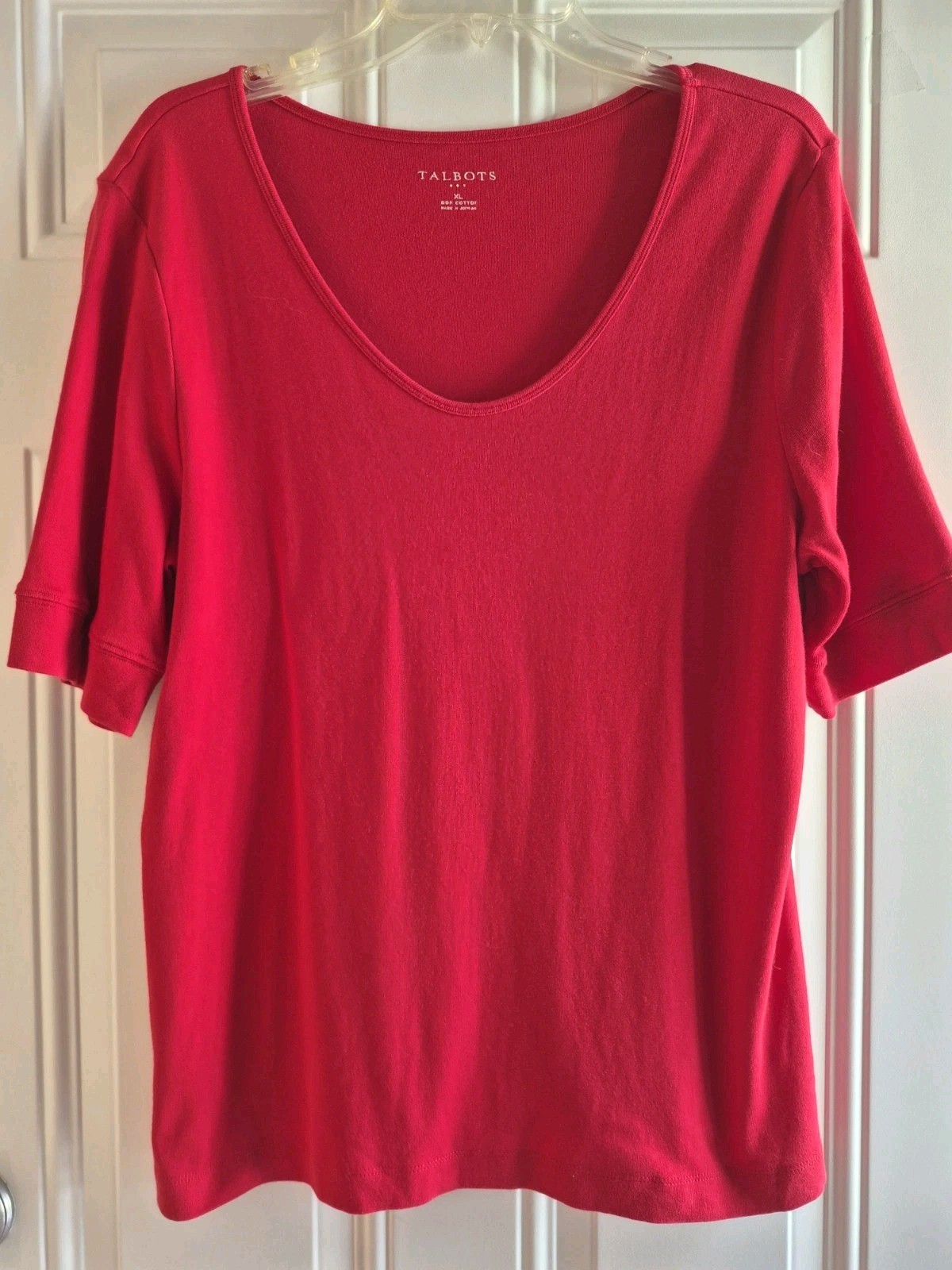 TALBOTS 100% Cotton Tee - XL - Scoop Neck, Short Cuffed Sleeves, Straight Hem