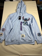 Disney Stitch Women s Blue Full Zip Character Sweatshirt Hoodie, Patches XX-Larg