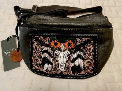 Myra Fanny Pack Brown Tooled Leather Midnight Herd Western Longhorn Style