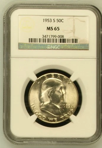 1953 S Franklin Silver Half Dollar 50c Coin NGC Certified MS65