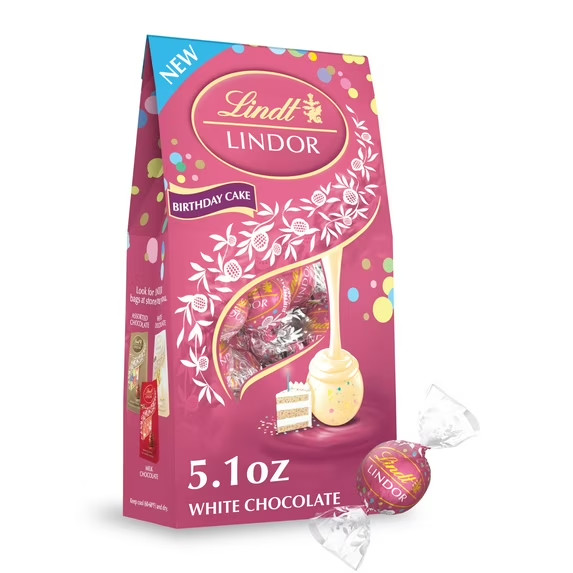 Lindt LINDOR Birthday Cake White Chocolate Truffles 5.1oz Bag