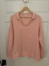 C&C California Womens XL 100% Linen Pink Beach Coastal Relaxed Top