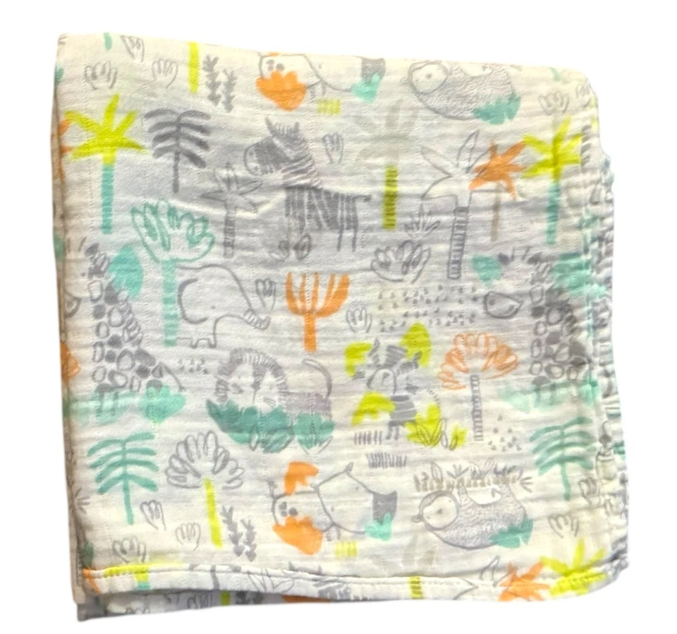 Gymboree 新生儿薄纱襁褓毯丛林动物 38x38 柔软棉 Lovey — 第 2/4 张图片