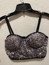 Balera Women  s Black Padded Sequin Dance Bra Size MA Zip Up Back Spot Clean Only