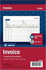 Invoice Book, 2-Part, Carbonless, 5-9/16 X 8-7/16 Inches, 50 Sets per Book (DC58