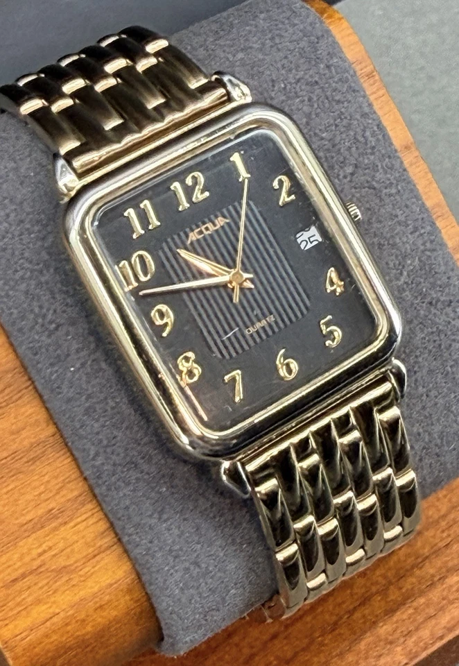 ВИНТАЖНЫЕ мужские кварцевые часы Acqua от TIMEX с датой — золото поверх нержавеющей стали — новая бита. - Изображение 3 из 4