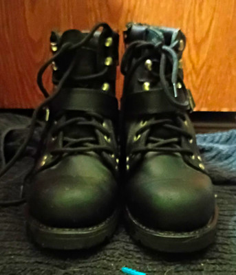 Ride Tech Women s Black Leather Biker Ankle Lace-Up Boots Round Toe 8.5