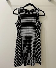J Crew Women's Sleeveless Black White Striped Heavy Cotton Fit & Flare Dress 0