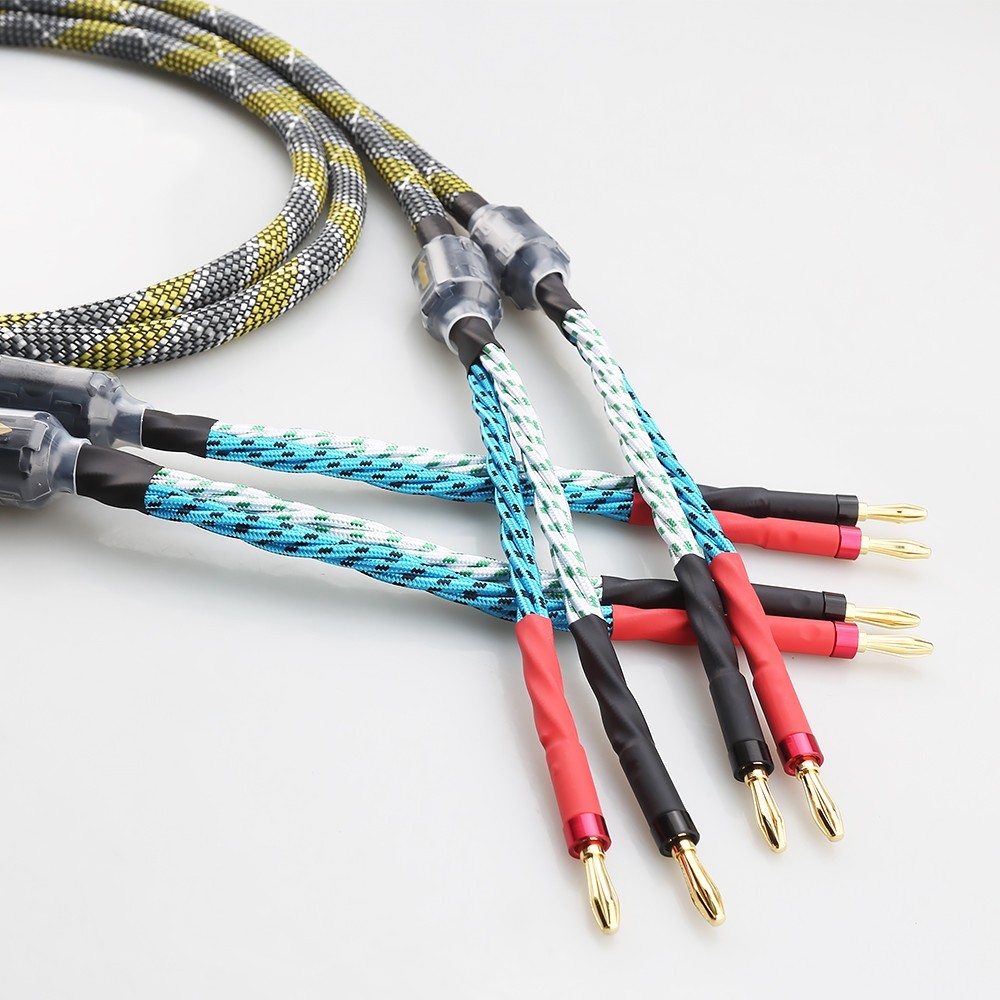 Speaker Cable Pair Braided HiFi Audiophile Cable with Banana Plugs for Amplifier