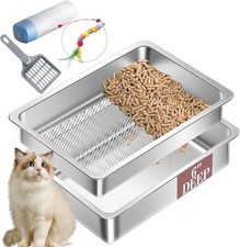 Stainless Steel Sifting Cat Litter Box for Pine Pellets, XL Extra Large Metal