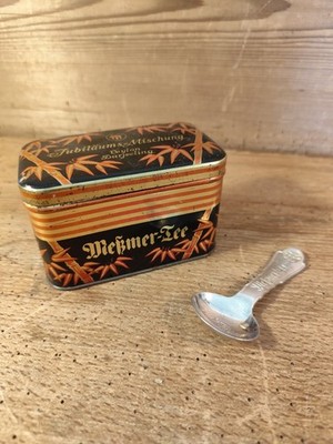 Meßmer Teedose Blechdose Reklame Dose Teelöffel Teehaus Jubiläums-Mischung 1952
