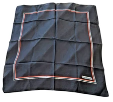 Vtg Classic Cacharel Shear Black w Red White Blue Perimeter Stripe Neck Scarf