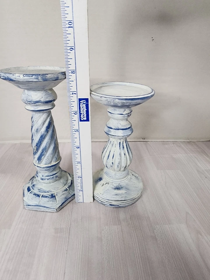 Juego de 2 pilares de velas francesas Shabby Chic Country azul blanco SOLO USADOS EN EXCELENTE ESTADO Foto 4 de 4
