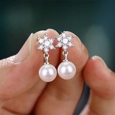 Fashion Women Earrings Christmas Pearl Snowflake Dangle Earrings Other Studs