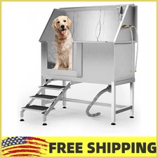50" Dog Washing Station,Stainless Steel Dog Bathtub w/Left Non-Slip Stairs,Dogs