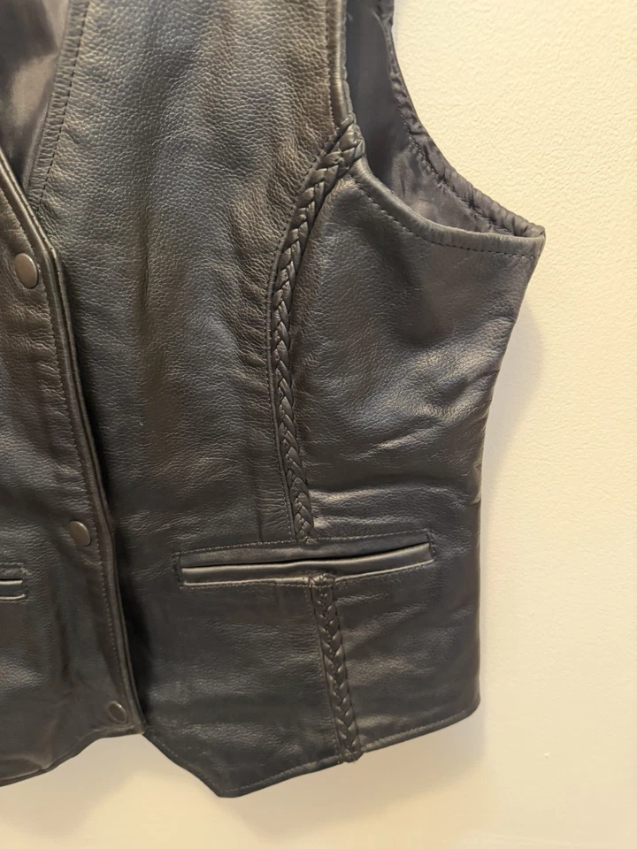 Xelement Women's Braided Leather Motorcycle- Biker Vest  L - Image 4 of 4