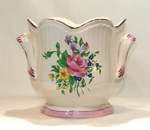 LUNEVILLE French Faience Cache Pot Jardiniere Planter Flowers Pink 7 inches