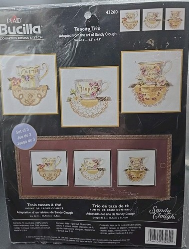 Bucilla Counted Cross Stitch Kit features Teacup Trio set of 3 Kitchen High Tea
