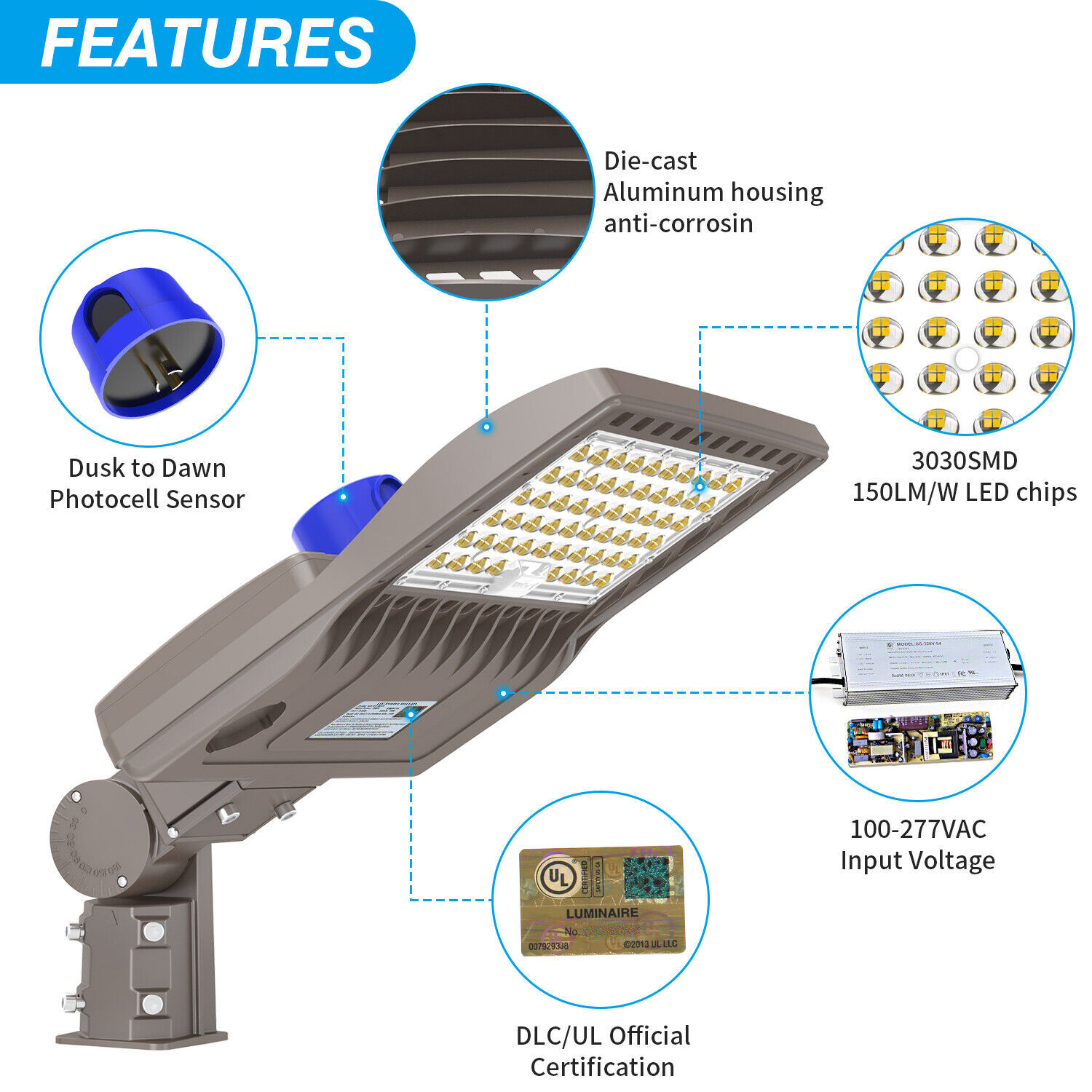 LED Street Area Light 200W Dusk to Dawn Shoebox Outdoor Parking Lot Pole Lights