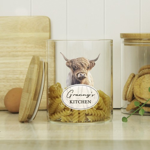 Personalised Jar. Cookie Jar. Highland Cow Glass Storage Jar. New Home Gift - Picture 2 of 5