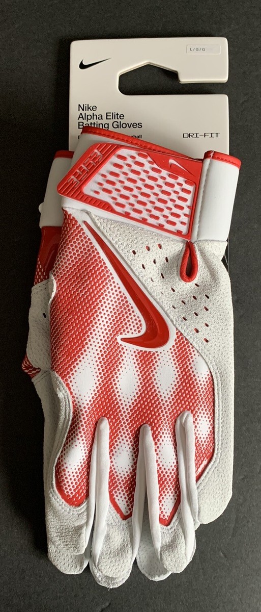 Nike Alpha Elite Mens FB2310-124 White Red Leather Batting Gloves