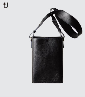 Uniqlo +J Jil Sander Leather Shoulder Bag Unisex Black Plain
