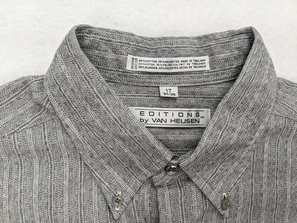 Editions by Van Heusen Men's Shirt Size 17 x 34/35 Gray Striped Button-Up - Image 4 of 4