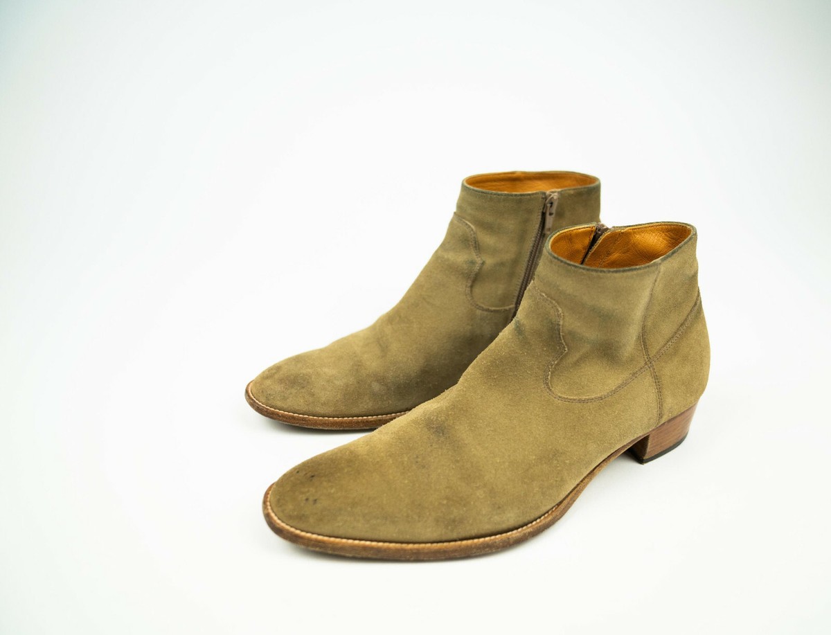 Saint Laurent Paris Tan Brown Suede Leather Wyatt Boots Side Zip