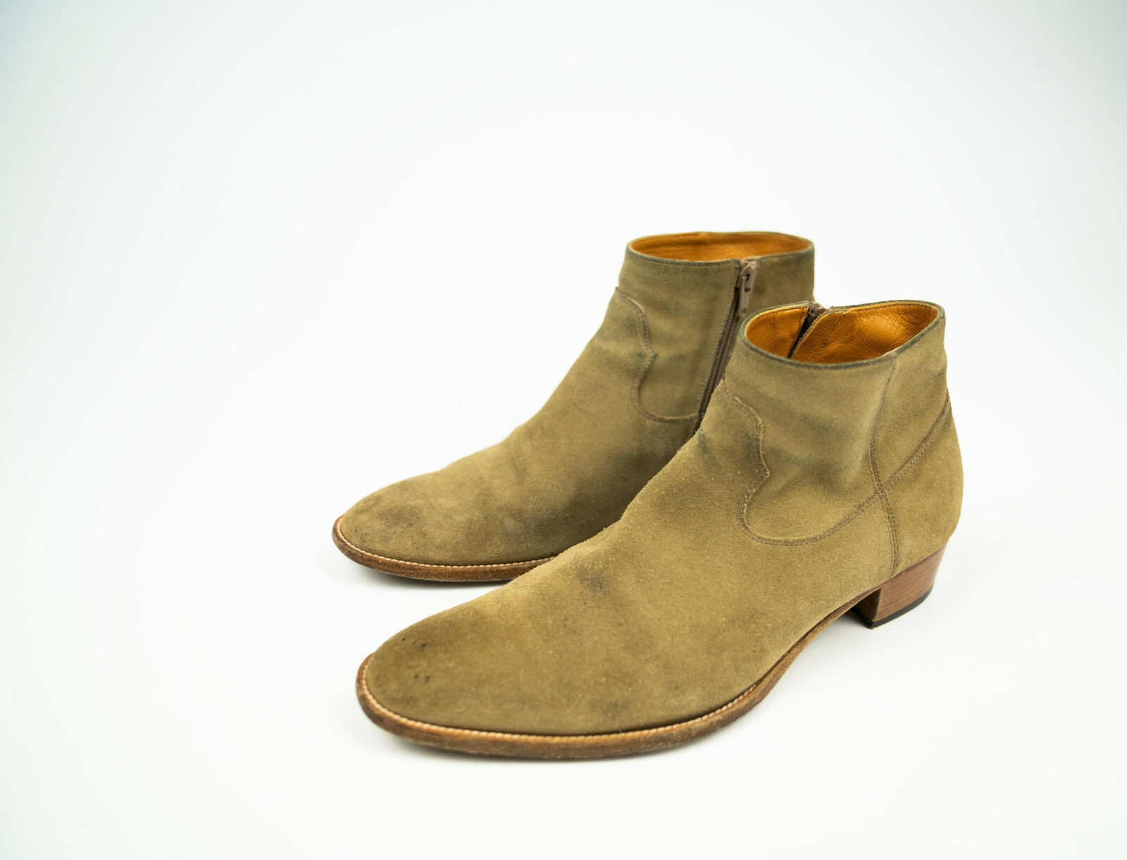 Saint Laurent Paris Tan Brown Suede Leather Wyatt Boots Side Zip