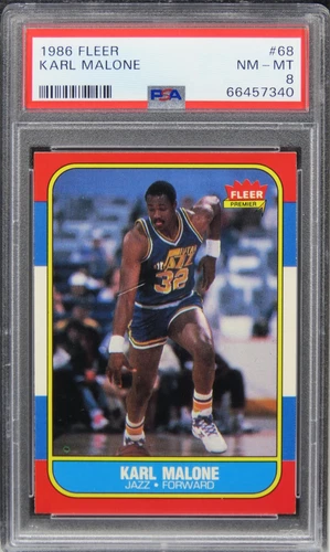 1986 Fleer Karl Malone HOF ROOKIE RC #68 PSA 8 NM-MT