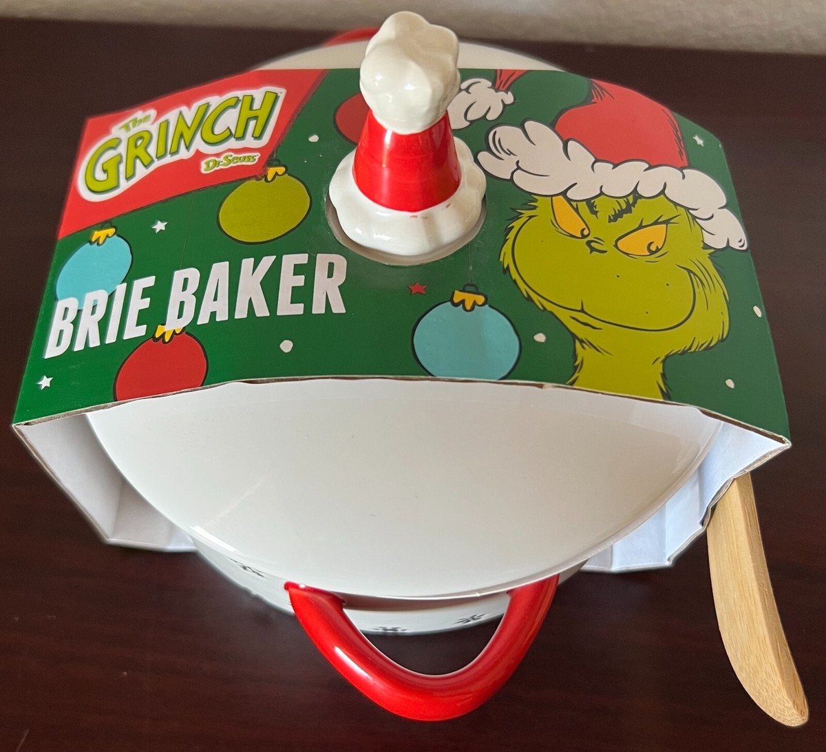 The GRINCH- Dr. Seuss Holly & Garland Brie Baker/ Baking Dish With