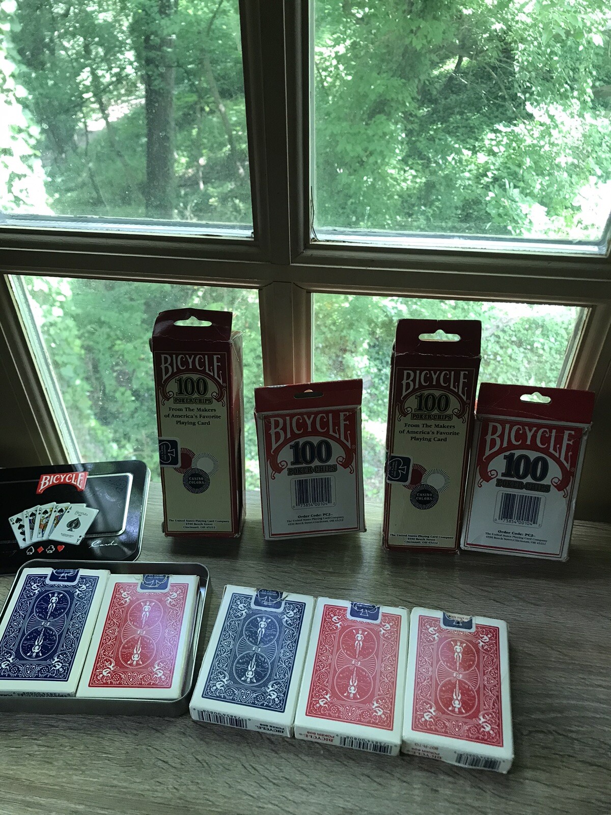 ‘Bicycle Poker Chips And Playing Cards” Lot Of 396 Chips and 5 Decks Of Cards