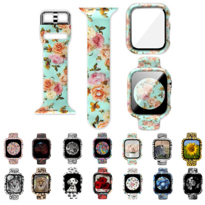 For Apple Watch8 7 6 5 4 3 41/45mm Silicone Print Watch Band Wrist Strap w/ Case