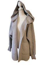 Fleece Hooded Teddy Sherpa Oversized Jacket Open Front Pockets Comfy Cozy