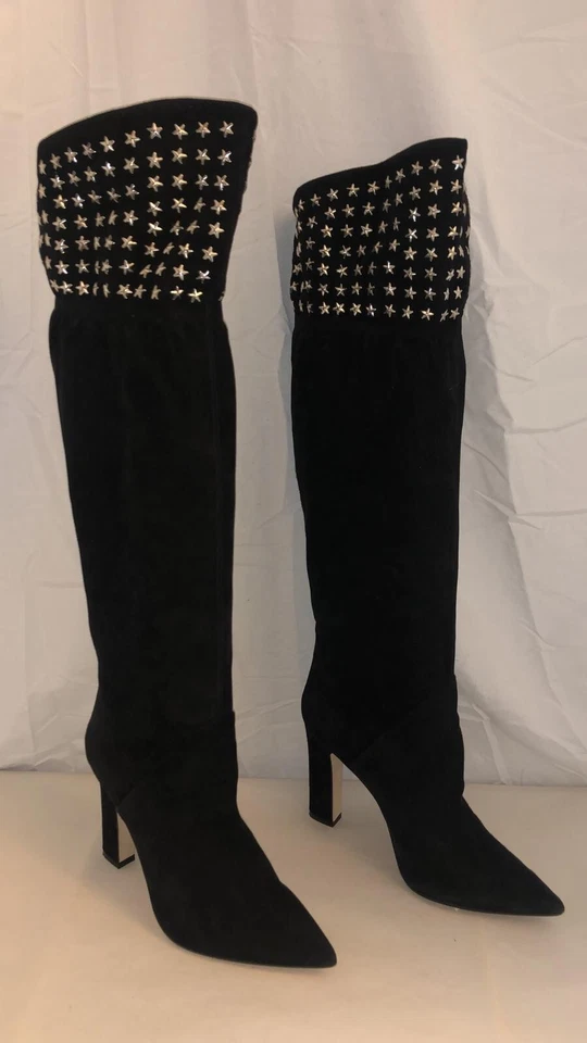 $795❤️38.5/8.5 Botas Mellon holgadas negras gamuza CUERO sobre la rodilla TACÓN ALTO ITALIA Foto 3 de 4