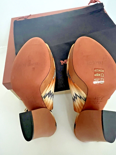 MISSONI 37.5 7.5 Brown Textile ZigZag Platform Slingback Sandals Pumps Chunky - Picture 15 of 19