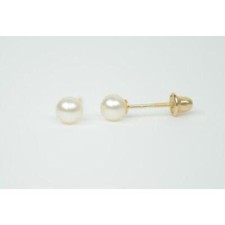 14K YELLOW GOLD ROUND GENUINE WHITE PEARL STUD EARRINGS SCREW BACKS