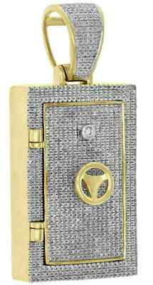 3Ct Lab Created Diamond Round Vault Safe Box Pendant 14K Yellow Gold Finish