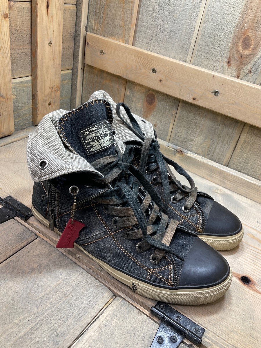 Levi's デニム スニーカー Levi's Mens Hi Top Sneakers Dark Distressed Look Denim US9