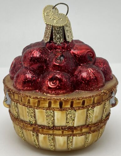 OWC Old World Christmas Glass Ornament Red Apple Basket Bushel - Picture 1 of 7