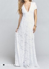 Show Me Your Mumu Wedding Dress NWTS White Maxi Lace Plunge Open Back N