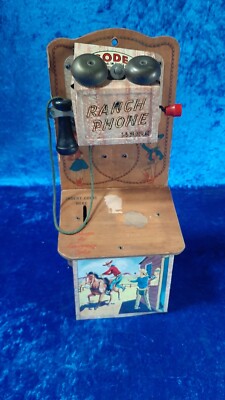 Old Rodeo Phone *TT2 VINTAGE TIN TOY RANCH TELEPHONE PHONE ENGLAND WESTERN '50 CODEG ...