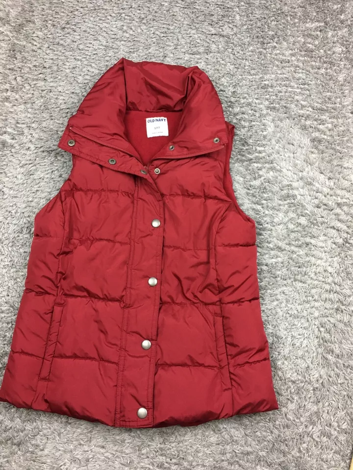 Old Navy Puffer Vest Jacket Womens Size Small Red Button Zip - Image 2 of 4